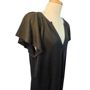 Paige Black Knit Flutter Slv Maxi Dress Size XL V Neck Polyester Blend Shift
